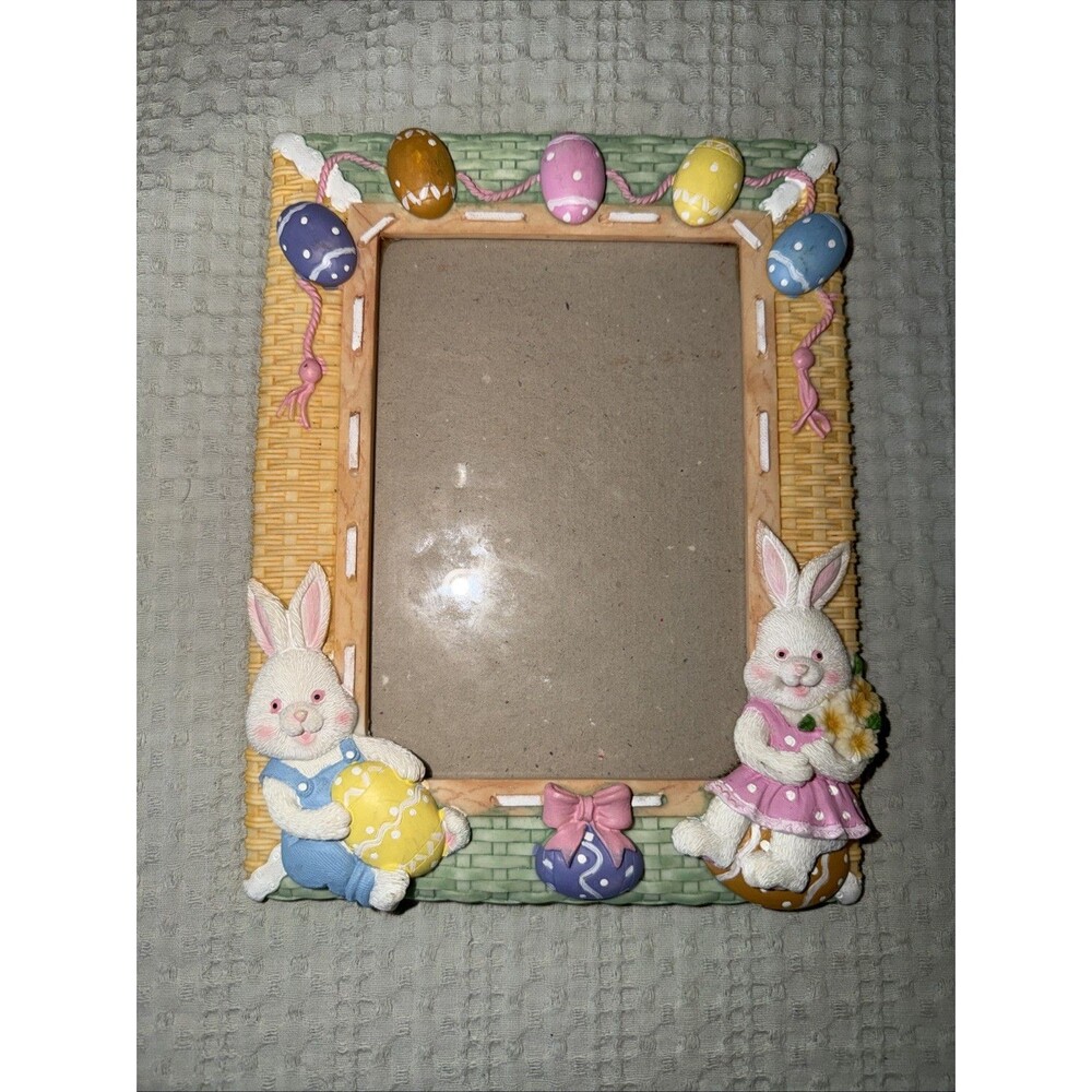 Vintage Easter Bunny Rabbit Picture Frame Resin Pastel Eggs Spring Photo Frame